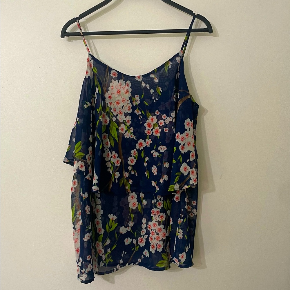 A Real Peach flowy floral spaghetti strap sheer top